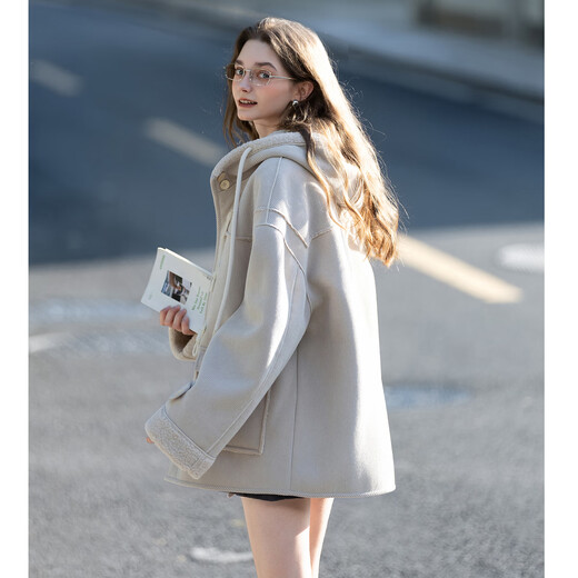 TonLion 2025 winter women's hooded imitation lamb hair composite one-hand length coat