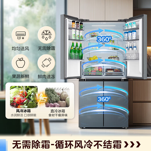 Midea 480-liter cross-section double-door first-level energy-efficient air-cooled frost-free household refrigerator BCD-480WSPZM(E)