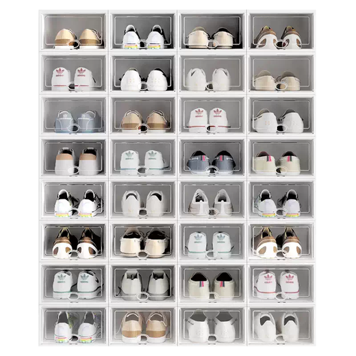 Yusenyi Thickened Shoe Box Flip Shoe Storage Folding Storage Box Drawer-Type Transparent Shoe Cabinet Plastic Shoe Rack Space-Saving Artifact (Upgraded Medium Size) 44 Size Men's Transparent White Frame Total 12 (Independent Back Cover, Stacking is More Stable