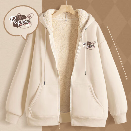 Zippered sherpa thickened sweatshirt for men and women cardigan jacket winter 2025 youth new warm autumn and winter hooded black (simple tiger chest logo) L