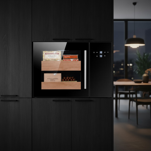 Senleng cigar cabinet small ultra-thin 38 cm independent embedded constant temperature and humidity eggplant mini humidor cedar wood shelf sideboard red wine cabinet hidden handle-constant temperature and humidity-cedar wood-ambience light-268 pieces 34L