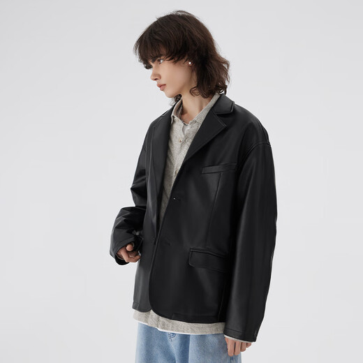 EWIGGESTRIGEN E3 short retro leather suit jacket loose black motorcycle jacket designer exclusive black L