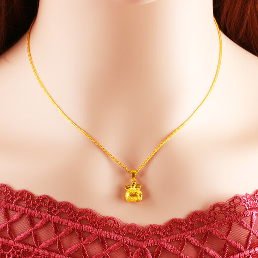 Liu Dawen gold necklace women's 9999 pure gold chain pure gold pendant small apple real gold set chain Chinese Valentine's Day gift set of pendants about 5.08-5.3g (including labor fee 20)