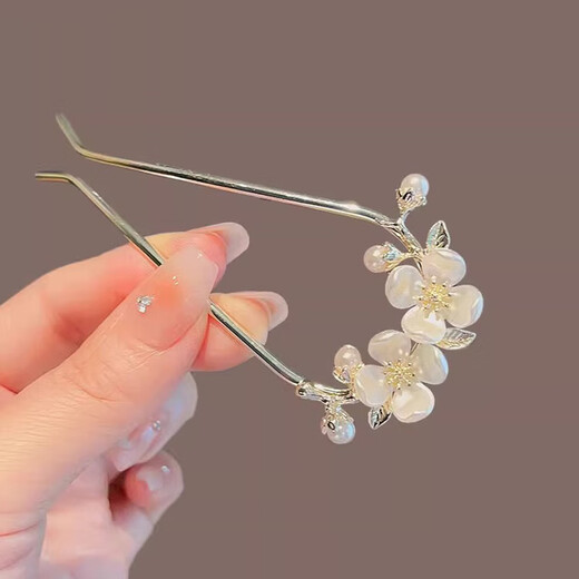 Autumn and winter simple and fresh new Chinese style camellia U-shaped hairpin for women ancient style metal hairpin Hanfu headwear camellia U-shaped