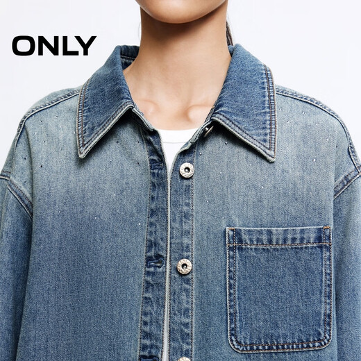 ONLY 2025 Autumn Fashionable Personalized Rhinestone Loose Gradient Washed Denim Shirt for Women|125362004