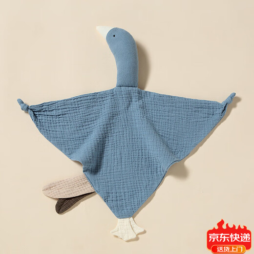 Jingmengyuan crumpled cloth soothing napkin, baby can bite the doll, sleeping baby, pure cotton gauze little swan hand puppet, dark green (goose) 1 pack