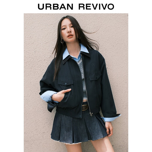 UR2025 Herbst Neue Frauenkleidung Retro College -Stil bestickter Spleißanlagenjacke uyy150062 Tinte Blau M.