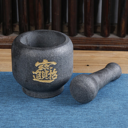 Shijin stone mortar large natural black gold stone garlic pounder old-fashioned stone mortar household grinding and pounding medicine jar peeling garlic and pressing garlic outer diameter 13cm