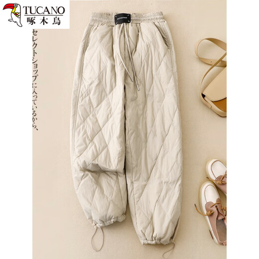 Woodpecker Exports Single Thick Down Down Cotton Pants Women's Winter Outerwear Winter Outerwear Warm Harem Pants Diamond Pants Apricot XL 130-145Jin Jin equals 0.5kg