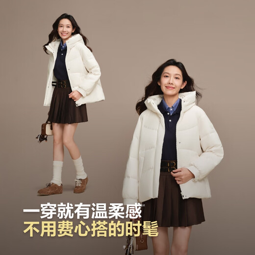 Bosideng 25 Years Winter Down Jacket Women's Loose Short Casual Thickened Hooded Round Neck Casual All-match Jacket