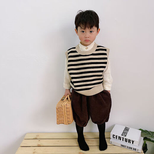 Ins Korean children's striped jacquard vest knitted vest baby sweater vest pullover 2025 spring striped BF070 striped vest 90