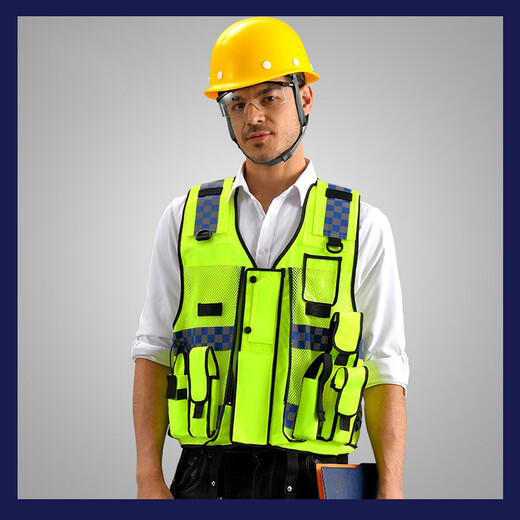 Reflective Vest Bike Safety Clothing Traffic Highway Multifunctional Tactical Vest Vest with Custom Printed Logo Multifunctional Pocket Style - Fluorescent Yellow One Size