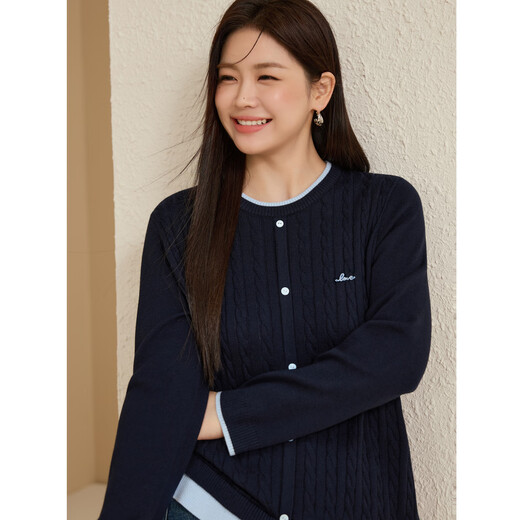 Xianlixiu age-reducing contrasting color versatile sweater plus size women's Korean style gentle style top fat mm autumn new style 4201 navy blue 3XL