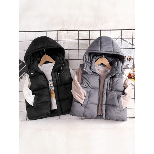 G.DUCKKIDS children's vest boys autumn and winter new down cotton thickened hooded vest vest girls middle and large children's cotton jacket hot sale black 140 height 130-140cm age 8-9 years old