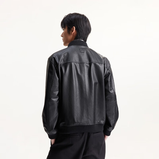 JACK&JONES Men's Autumn Jacket Ribbed Neck Slightly Loose Leather Pocket Stand Collar Solid Color Long Sleeve Jacket 225310002 E40 Black M (175)