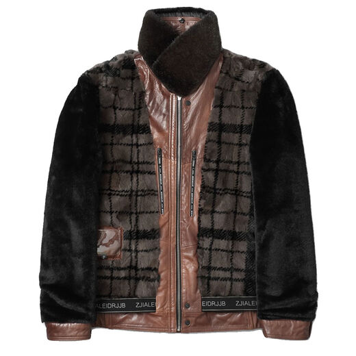 Lanshadi genuine leather jacket for men with first layer goatskin lapel Haining business men's short mink liner leather jacket brown L L