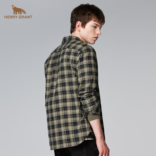 HENRY GRANT Henry Grant classic versatile long-sleeved plaid Korean style slim-fit plaid shirt men's top plaid navy (QSC244200U211) 46 (170/88A)
