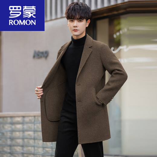 ROMON Cashmere Woolen Coat Men's Winter New Korean Style Medium-Length Casual Thick Wool Double-sided Woolen Suit Jacket Black + Removable Down Liner Thickened L