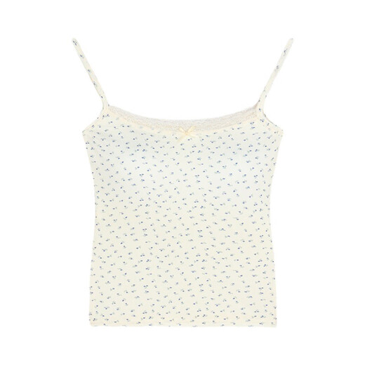 Sweet hot girl blue lace camisole women's summer bm floral inner bottoming short top with breast pads black floral one size