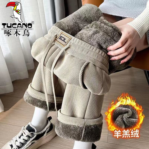 Woodpecker Casual Pants Men's Autumn and Winter 2025 New Velvet Thickened Sports Pants Straight Leg Pants High Waist Warm Wide Leg Pants Black + Dark Gray 2 Pack Velvet Brand Special Clearance Pickup Thickened 2XL Recommended 135-150Jin Jin is equal to 0.5kg