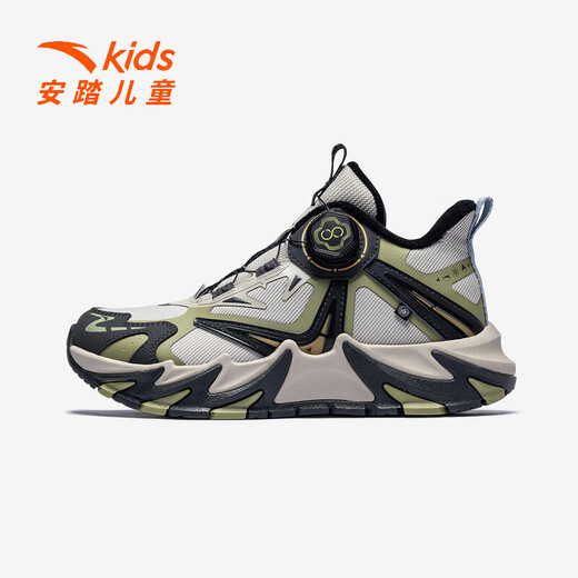 ANTA Children's Dengfeng Cotton Shoes Winter New Boys' Cushioning and Wear-Resistant Sports Shoes Medium and Large Children's Shoes Boys' Casual Shoes Plain Gray/Dendrobium Green-3 34
