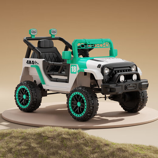 2025 new children's four-wheel electric vehicle off-road vehicle can seat men and women, children's remote control car for babies 1-3 years old, standard white and green, dual drive + 4.5A + plastic wheels + plastic seat