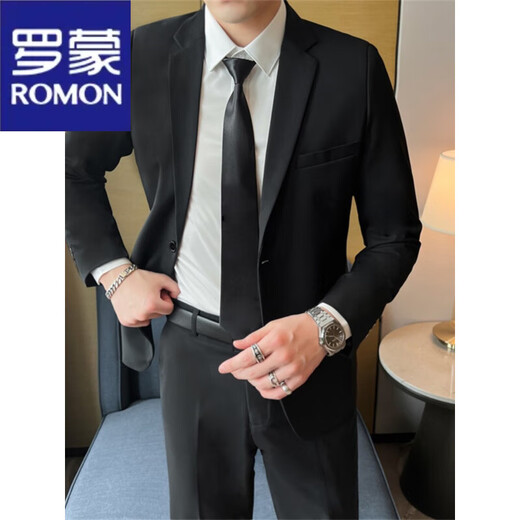 ROMON suit suit men's velvet thickened warm wedding suit jacket business formal black professional workwear winter suit R08 (single piece) velvet black suit S recommended 80-95Jin Jin equals 0.5 kg