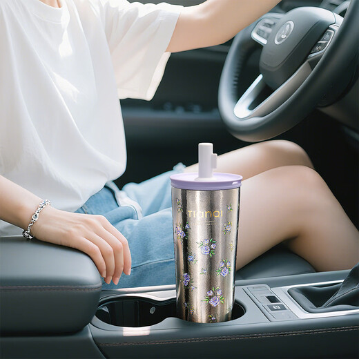 Tianchu pure titanium thermos cup, high appearance, cold insulation coffee cup, tea straw, outdoor titanium cup gallery series rose 570ml