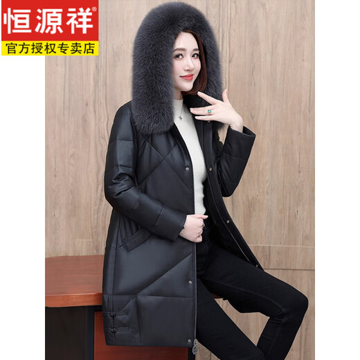Hengyuanxiang genuine leather down jacket for women sheepskin 2025 new winter hooded mid-length genuine fox fur Haining leather jacket purple gray fashionable and versatile 2XL recommended 130-145Jin Jin equals 0.5 kg
