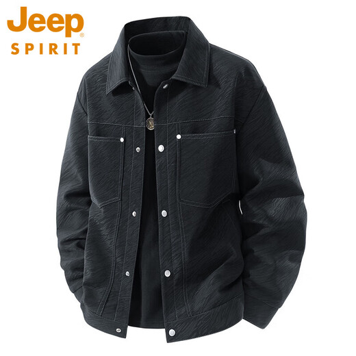 JEEP SPIRIT American retro men's jacket 2025 spring and autumn new trendy casual lapel versatile workwear tops for men L37 black XL suitable for 145Jin Jin equals about 0.5 kg