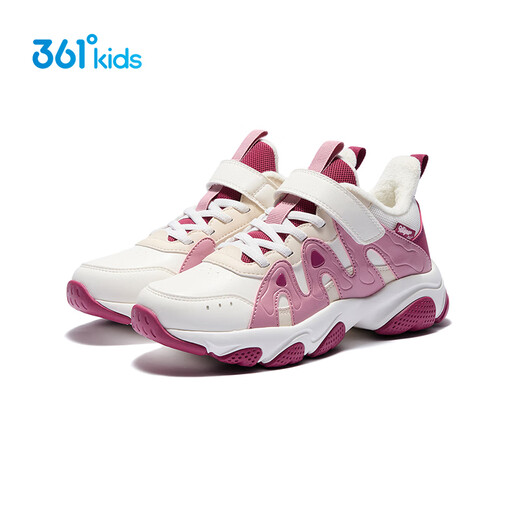 361 Children's Cotton Shoes 2025 Winter Women's Large Leather and Velvet Warm Cushioning and Wear-Resistant Sports Shoes White 36