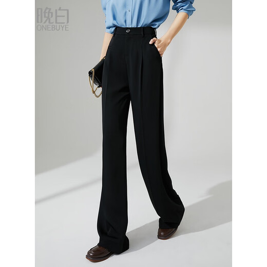 Late White New Product 2025 Autumn Versatile Commuting Pants Fashionable Simple High Waist Loose Solid Color Casual Pants Women Black 27