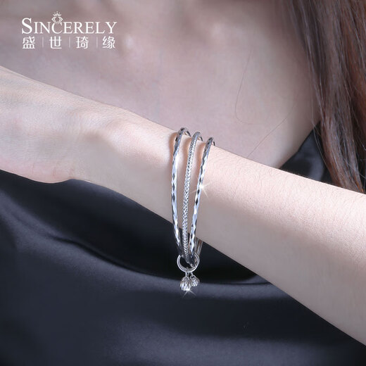 Shengshi Qiyuan platinum bracelet women's pt950 platinum bracelet semi-solid platinum new three lives three worlds exquisite bracelet inner diameter 52mm weight 20-21 grams