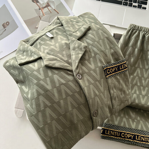 Palanduo De Velvet Pajamas Men's Spring, Autumn and Winter 2025 New Thin Velvet Thickened Warm Teenagers Winter Home Clothing Set 21502 Green Thermal Storage Warmth + De Velvet Suit L Height 165-173, weight 105-130