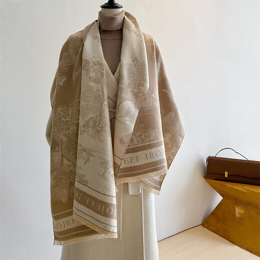 
Woodpecker (TUCANO) scarf for women in autumn and winter 2025 new fashion long Chinese style thickened warm shawl versatile scarf gift landscape painting - gray