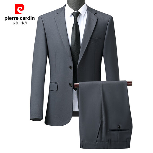 Pierre Cardin wool suit suit men's autumn and winter new two-piece suit men's business formal wear two-piece suit men's trousers black two buttons back center slit L (175) recommended 136-156 Jin Jin equals 0.5 kg