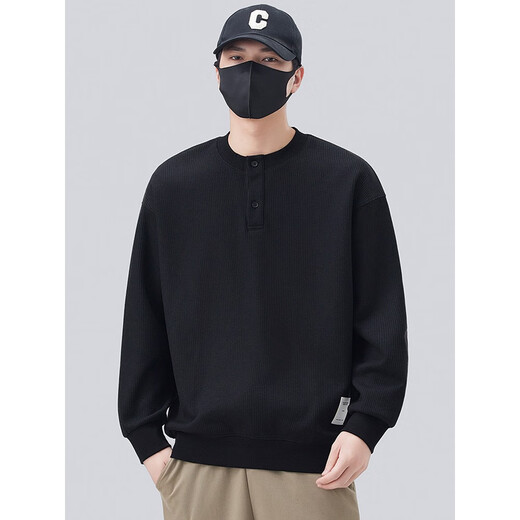 CK Henry collar sweatshirt men's spring and autumn 2025 new trendy loose casual long-sleeved bottoming shirt men's spring tops light gray light gray M 100-120Jin Jin equals 0.5 kg