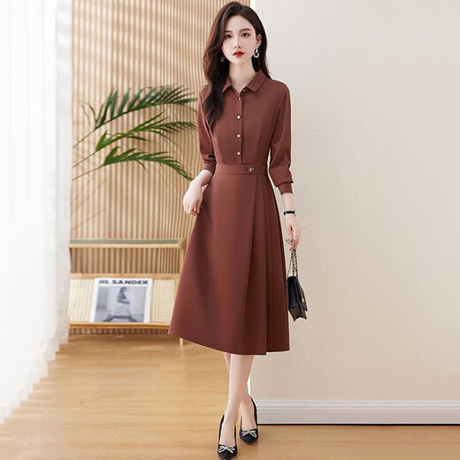 Ehangy Luxury High-End Brand Dress для женщин 2025 Осень Осень Новый драпированный темперамент Слим и высококачественная красивая юбка кирпич Red M