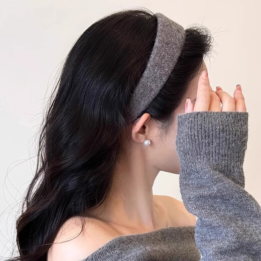 Haiyiduo autumn and winter solid color woolen wide-brimmed headband for women to go out and versatile headwear simple and fashionable high skull pressure headband hair accessories woolen solid color headband gray