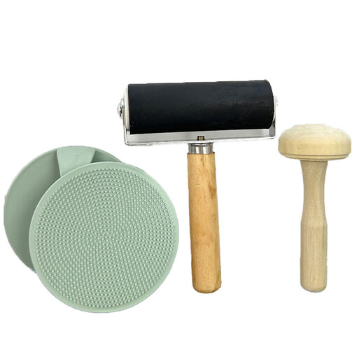 JAENS printmaking tool set A4 color thickened blow molding paper entry-level wooden mushroom roller Malian three-piece set ink children's junior high school and primary school students' art printmaking special rubbing materials Wooden mushroom + Malian + 10ml roller three-piece set