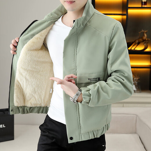 Septwolves men's coat autumn and winter new velvet thickened work jacket trendy brand stand collar warm winter top 10-7-K108 black velvet M