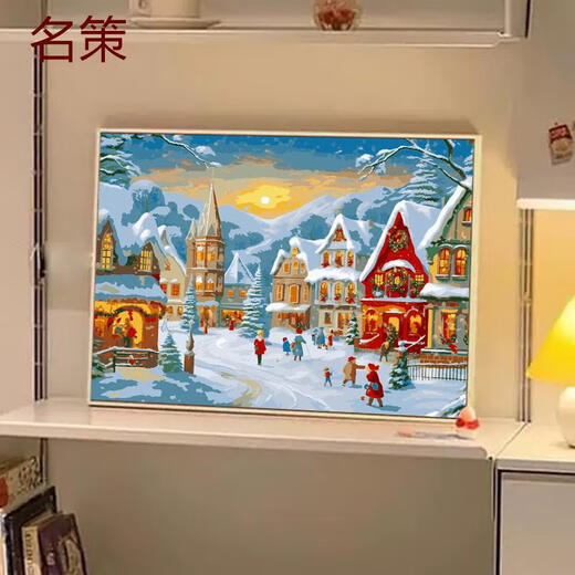 Yusenyi luces de invierno navideña pintura digital digital de bricolaje de bricolaje de bricolaje de color regalado a mano Decoración de alto valor QX15844 30*40 cm de espesor Marco interno de madera maciza de alto brillo + lienzo profesional de pintura al óleo + múltiples pinceles + accesorios de colgantes de pared