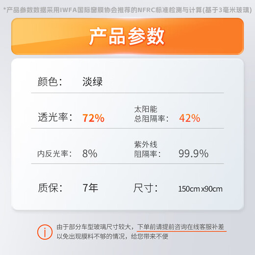 Llumar car film, explosion-proof and insulating glass film, car film, car window film, solar film, sunscreen single front barrier film, side window film, single side rear barrier film, partial window film package construction, Changling 80 single front barrier (ceramic film), light green