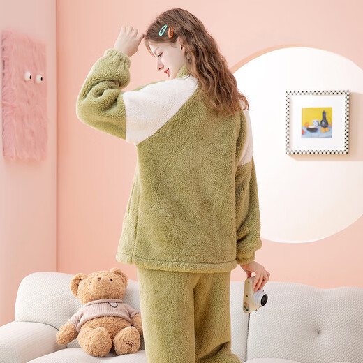 FENTENG women's pajamas double-sided Nanfu foam autumn and winter thickened velvet sports style stand-up collar outer wear women's home wear set