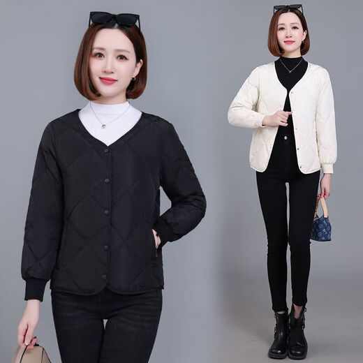 Xiaoxiangfeng Women's Collarless Diamond Plaid Small Person Lightweight Warm Short Winter Down Down Jacket Black Lightweight Warm 2XL 130-145Jin Jin is equal to 0.5kg