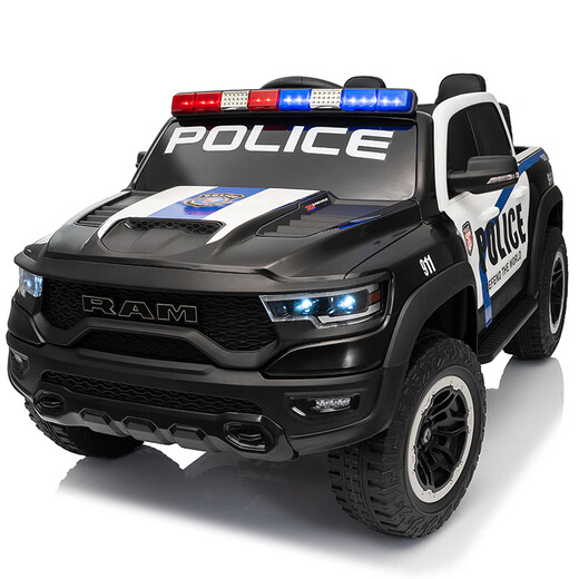 Tyrannosaurus children's electric car, police car, four-wheel drive off-road car, children's toy electric bicycle, can sit on people, low configuration, dual-drive plastic wheels, no remote control, electric drive