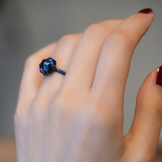 Tanzanite Black Gold Ring Dark Sugar Tower Tanzanite Blue Hao Stone Ring Fashion Niche Creative Trend Opening Adjustable