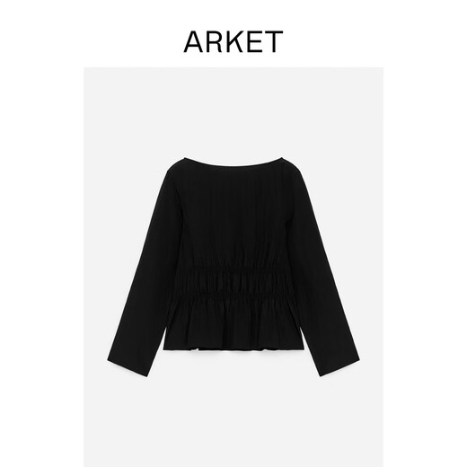 ARKET Women's Pleated Waist Belted Long-Sleeved Top Black Autumn New Style 1324552001 Black XXS 155/76A 32