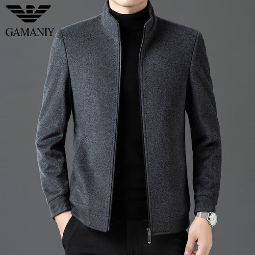 AX Armani business work woolen woolen coat men's stand-up collar thickened middle-aged casual zipper jacket autumn and winter gray M 170