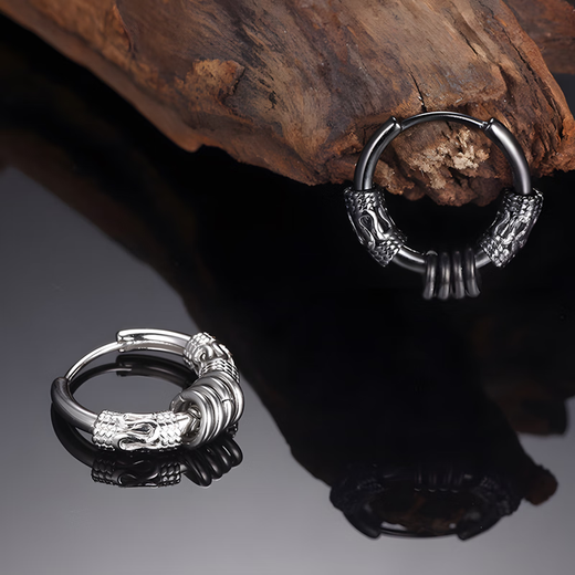 Fansheng Yulong pattern earrings, earrings for men and women, high-end trendy hip-hop plain earrings, punk students, pierced earrings, ear clips, dragon pattern earrings, 1 pair